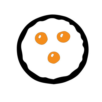 recommend clip art: Hand-drawn outline flat vector illustration of the yellow Fried eggs on the black pan isolated on a white background for breakfast