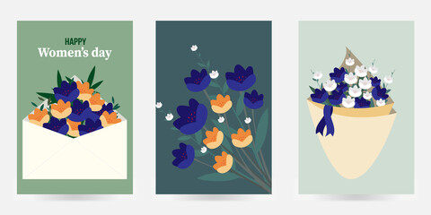 Happy woman's day. Card with flowers. Vector illustration