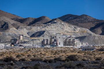 Magnesium carbonate mining operation set into a mountain in Nevada