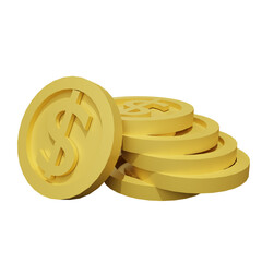 Dollar coin gold 3D rendering set isolated