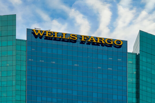 Wells Fargo Logo In A Skyscraper In Miami, Florida, USA