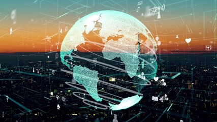 Global connection and the internet network modernization in smart city . Concept of future 5G...