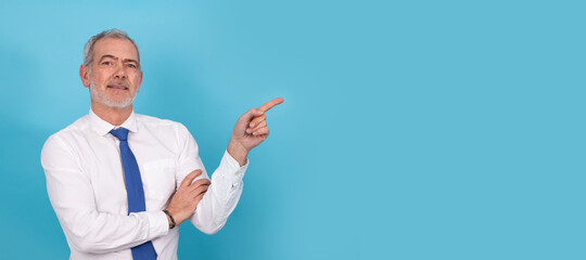 portrait of adult businessman pointing