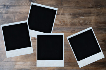 empty mock up background of old wood, set of vintage photos with blank, back side of the photo, concept family genealogy, memories, generational ties, museum historical materials