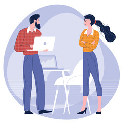 man and woman taking talking to each othe