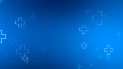 Abstract medical blue cross neon light shapes pattern background.