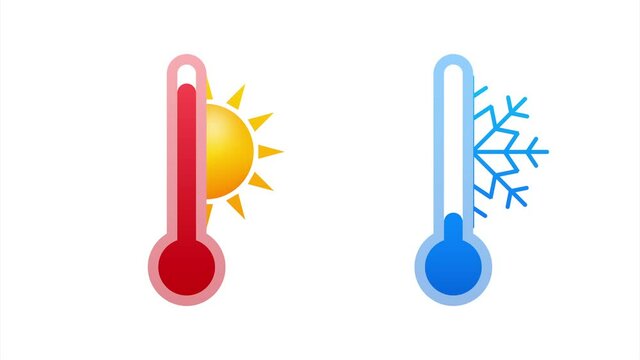 Modern thermometer, Summer background. Thermometer in cartoon style. Thermostat. stock illustration.