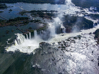 Amazing Iguazu Falls. A natural wonder located on the border of Brazil and Argentina. The view from the helicopter