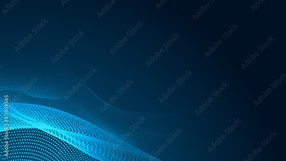 Wall mural Dot blue wave light screen gradient texture background. Abstract  technology big data digital background. 3d rendering.