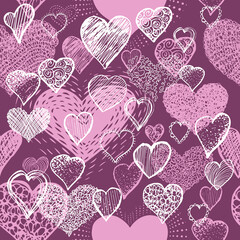 The seamless background of the pink heart. Vector illustration