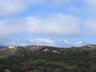 Scenic view of the snow-covered San Bernardino Mountains in southern California.