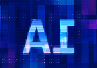 Artificial intelligence icon AI technology blue background. Abstract digital machine learning with digital future design concept.