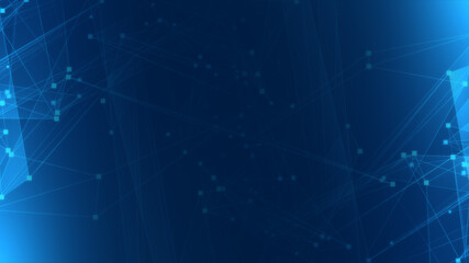 Abstract blue polygon tech network with connect technology background. Abstract dots and lines texture background. 3d rendering.