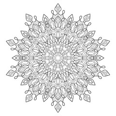 Doodle mandala with floral patterns on white isolated background. Suitable for coloring book pages, invitation, poster.