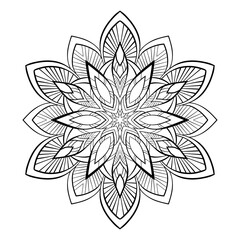 Simple mandala with floral patterns on white isolated background. For coloring book  pages.