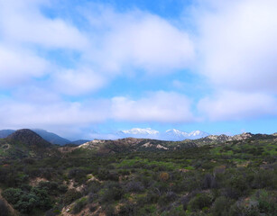 Fototapeta na wymiar Scenic view of the snow-covered San Bernardino Mountains in southern California.