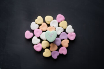 I LOVE YOU written on candy heart