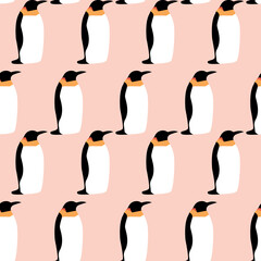Fototapeta premium Seamless pattern with emperor penguin. Cute cartoon character. Antarctica bird.