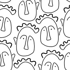 Seamless pattern witn linear art. Continuous line. Modern outine design.