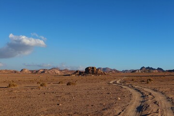 Road to the blue desert in Sinai in Egypt