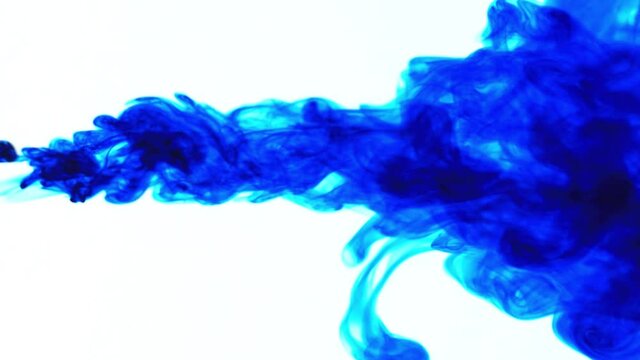 Blue ink dissolves in water on white background . High quality 4k footage