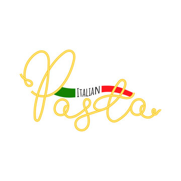 recommend clip art: Italian pasta icon, logo, sign. Spaghetti symbol with Italy flag on white background. Italian national food menu template. Vector illustration