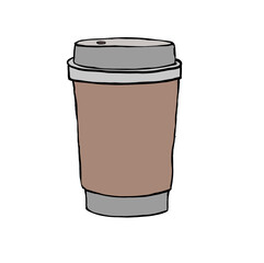 simplified flat style coffee glass. paper cup for tea. icon simple outline drawing with place for text. 
conventional image of an office worker disposable tableware .cartoon comic image plastic lid