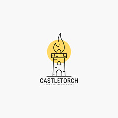 Castle torch line art minimalist logo vector illustration design
