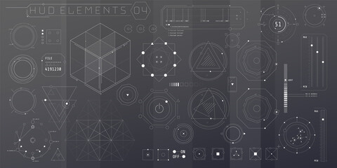 A set of HUD geometric elements for a futuristic interface.