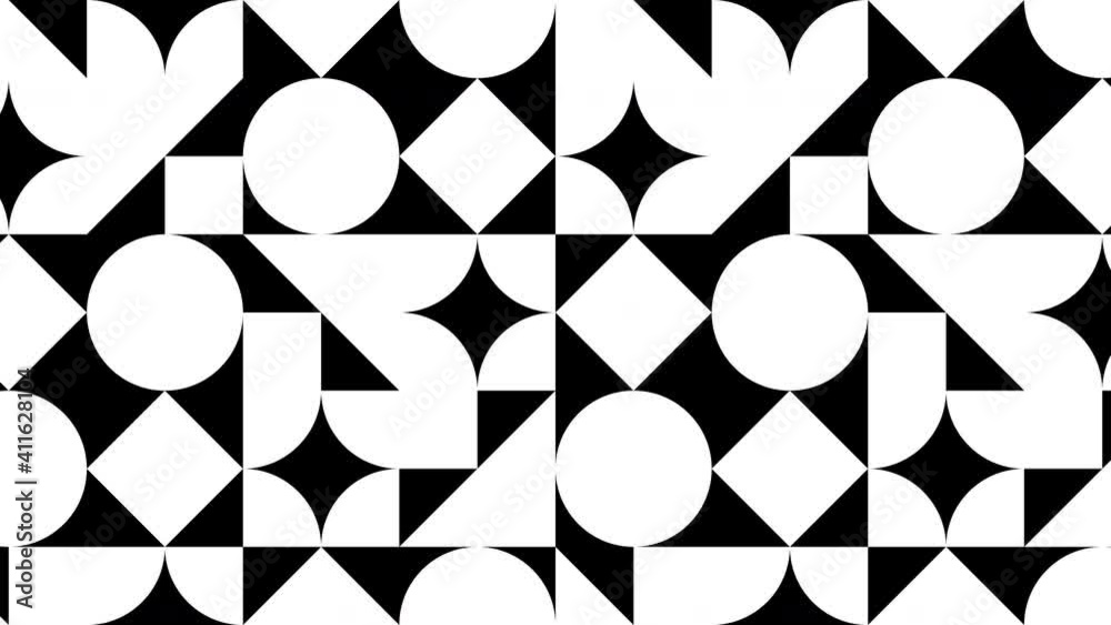 Wall mural geometric pattern with animated tiles in black and white colors. simple motion graphic loop animatio