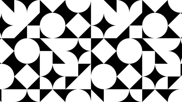 Geometric pattern with animated tiles in black and white colors. Simple motion graphic loop animation in flat retro style - Powered by Adobe