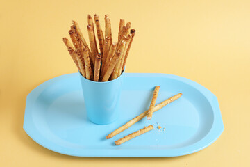 Bread sticks on a tray