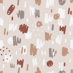 Hand drawn circle pattern of brush stroke. Vector seamless pattern texture shapes. Abstract background in boho color.