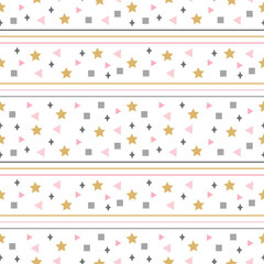 Abstract seamless pattern with squares, stars, lines and other elements