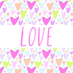 Hearts Valentine card, lettering love