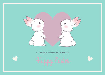 
Happy easter letter card with two loving rabbits, happy and cutte
