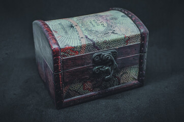 Wooden treasure chest in antique style
