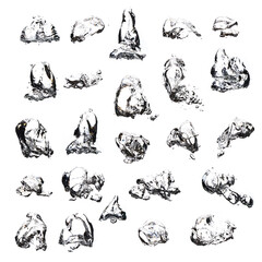 Samples of Air bubbles in water like jellyfish over white background.