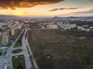 Sunset at residential building from the communist period in Plovdiv, Bulgaria