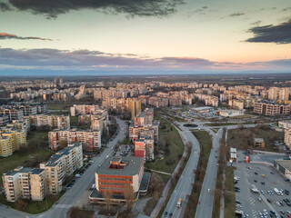 Fototapeta premium Sunset at residential building from the communist period in Plovdiv, Bulgaria