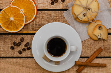 Homemade sweets cookie raisins with a cup of coffee 