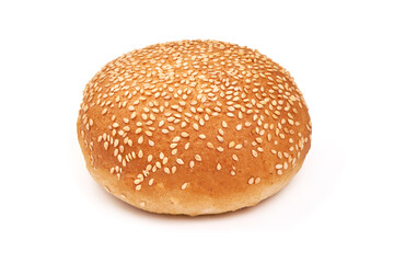 Burger buns with sesame seeds, ingredients for hamburger, isolated on white background
