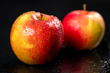 Tasty ripe wet apples. Apple tree fruit used as a dessert in the kitchen.