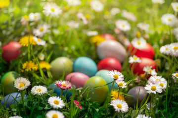 Obraz na płótnie Canvas Easter decoration eggs in the garden outdoor
