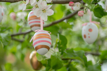 Easter decoration eggs in the garden outdoor