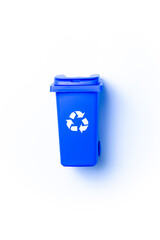 Bin icon. Container for disposal garbage waste and save environment. Blue dustbin for recycle paper trash isolated on white background.