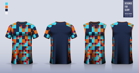 T-shirt sport, Soccer jersey, football kit, basketball uniform, tank top, and running singlet mockup. Fabric pattern design. Vector.