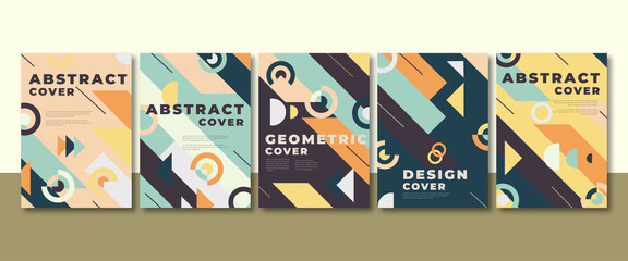 Abstract colorful geometric cover collection, cool collection of vintage covers,  creative shape composition background for print, business, flyer, banner, magazine, report, brochure, book. vector.