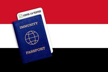 Immunity passport and test result for COVID-19 on flag of Yemen
