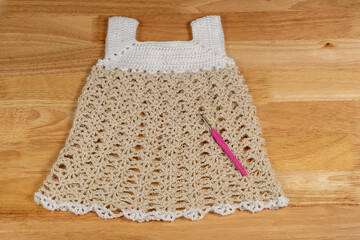 Crochet dress made of wool and knitted by hand